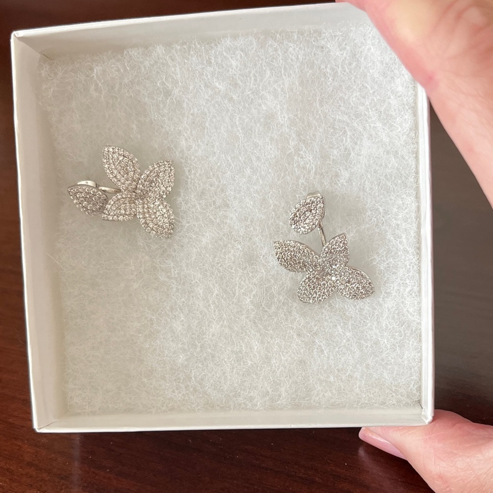 Elegant Silver Pave CZ Floral Earrings